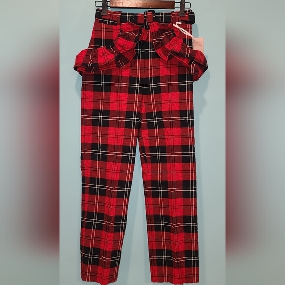 NWT SIMONE Rocha × H&M Blokecore plaid Flounce trimmed cropped pants US 4 - Picture 3 of 13